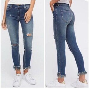 Free People Distressed Frayed Hem Skinny Ankle Jeans